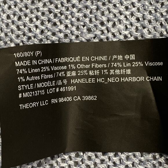 Theory Hanelee Linen Viscose Cropped Knit Cardigan Womens P Blue Minimalist Chic - Picture 13 of 14